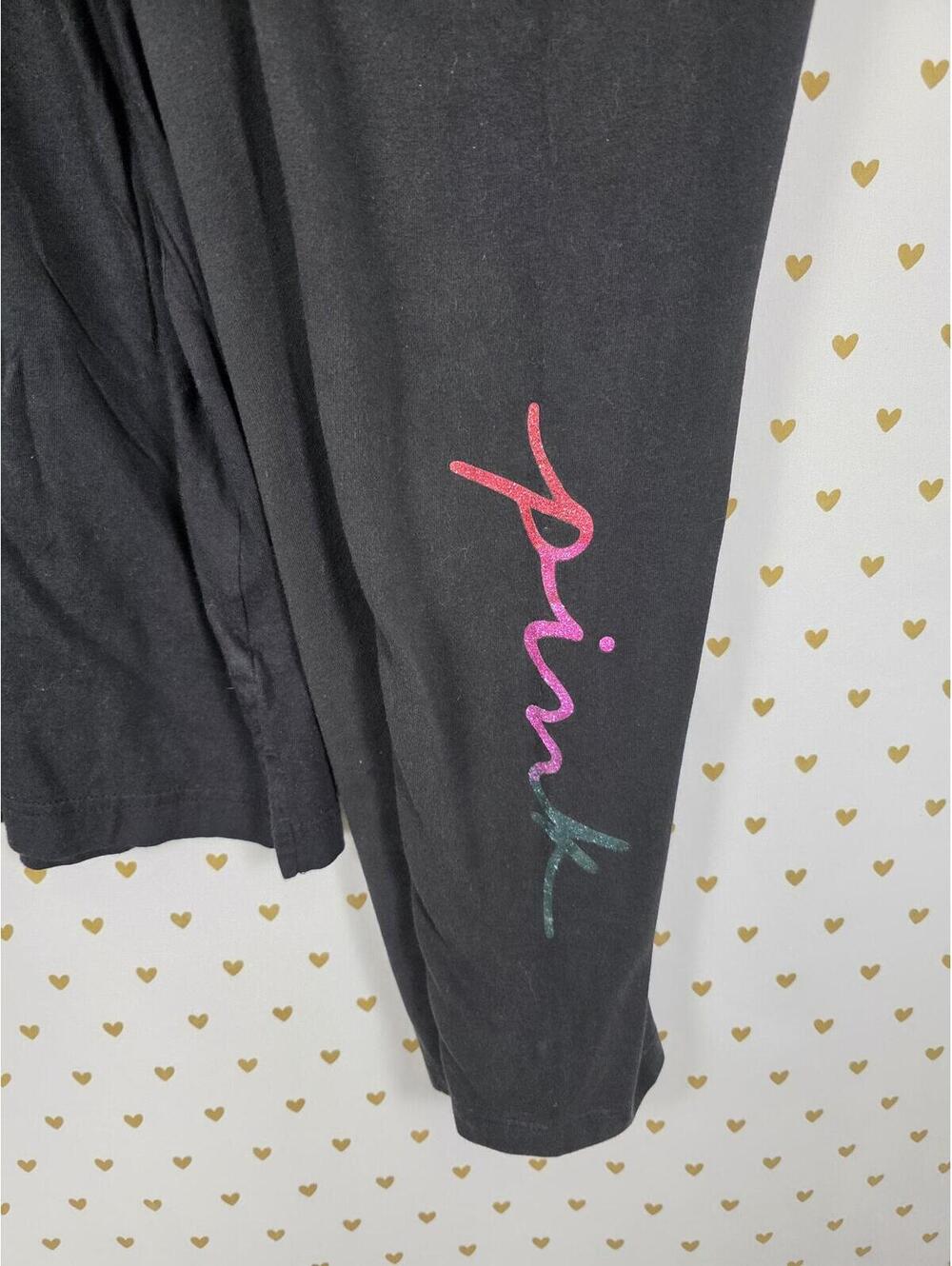 Victorias Secret PINK Gradient Rainbow Bling GLITTER Tee Shirt Yoga Pants SET L - Picture 4 of 6